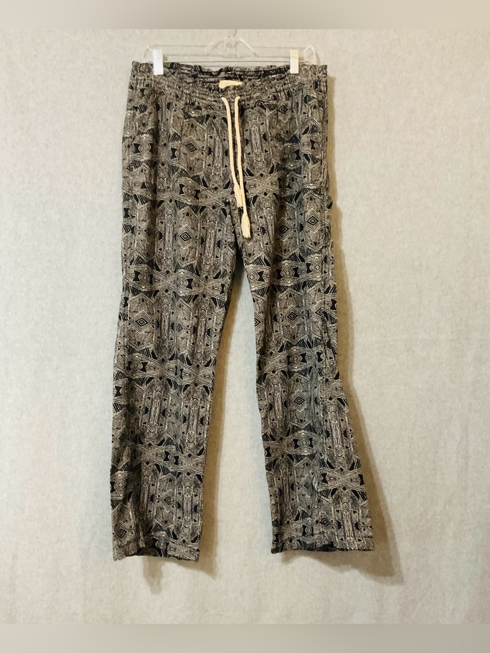 Boho Print Drawstring Lounge Pants - Black & CreamSz XL